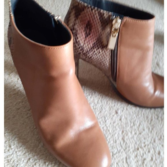 EUC Tommy Hilfiger Brown Leather - Snakeskin Heeled Bootie, 38 - Picture 3 of 7